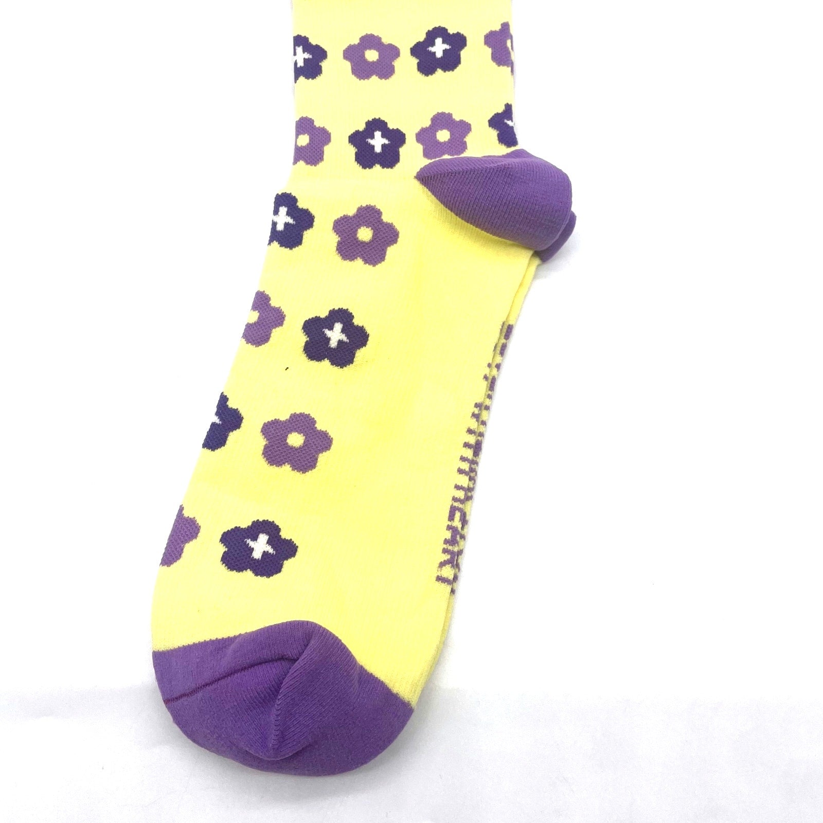1 Pair FIGS Compression 'Flower' Yellow & Purple Socks Size L