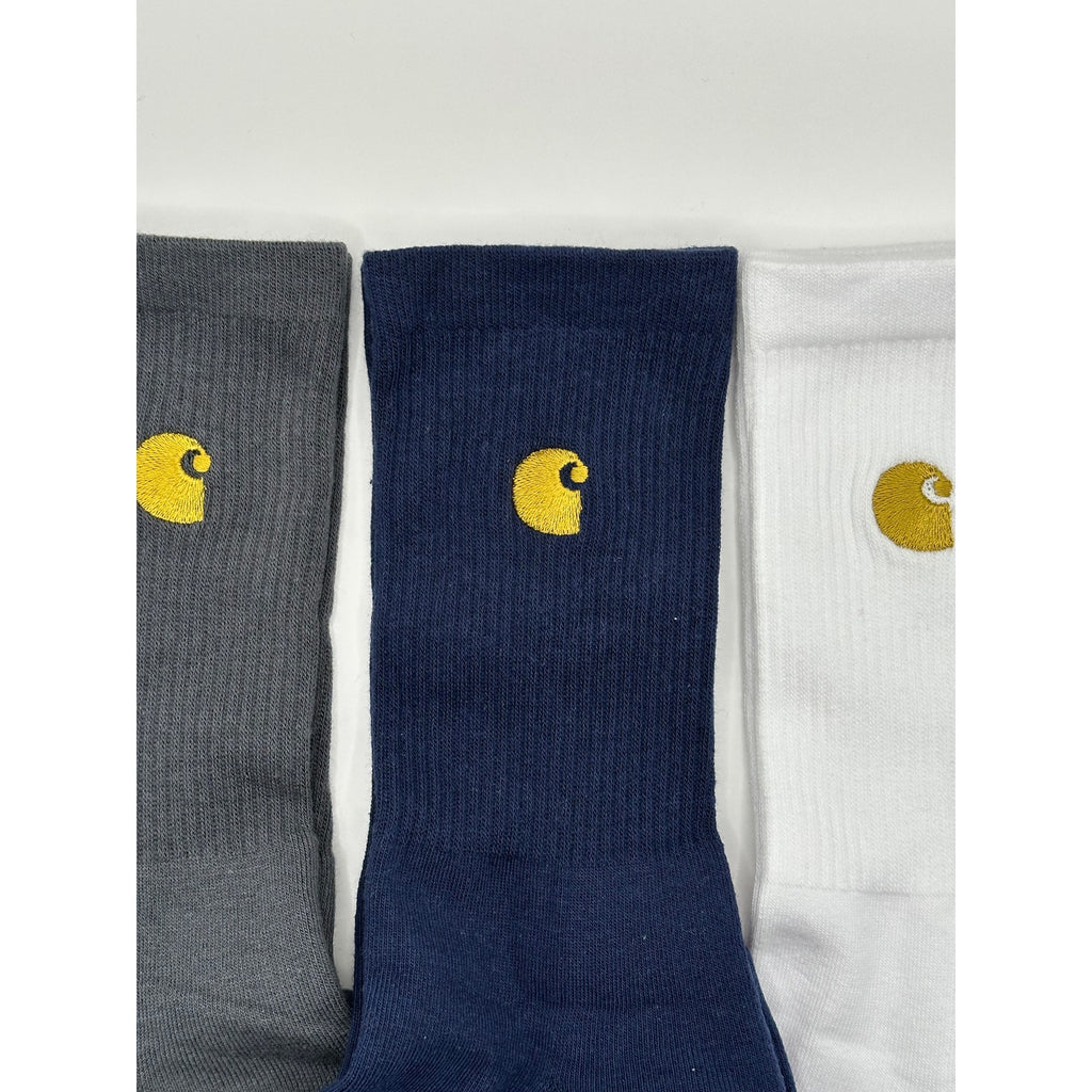 3 Pairs - Carhartt WIP Chase Socks Gold Logo Crew Streetwear Large