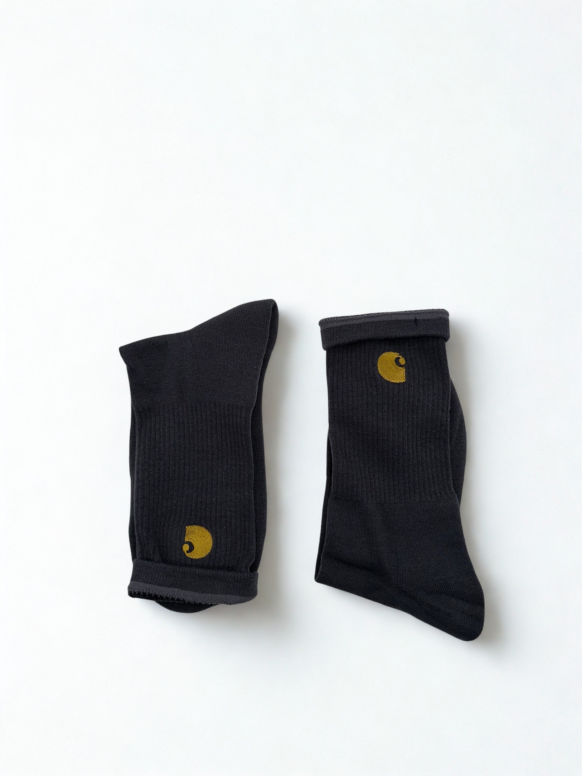 Carhartt WIP Chase Socks Black Grey Gold Logo Crew Workwear Streetwear One Size
