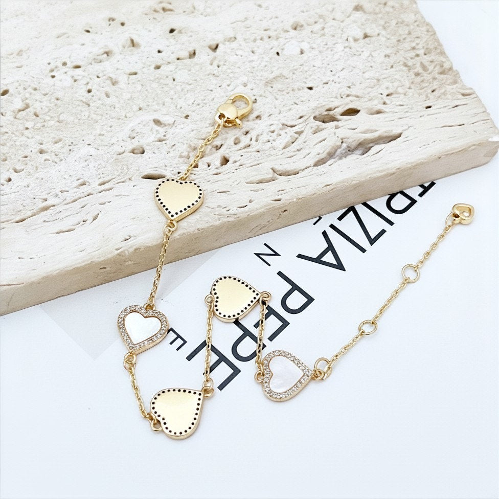 Kate Spade New York Gold-Tone Pavé & Mother-of-Pearl Heart Link Bracelet