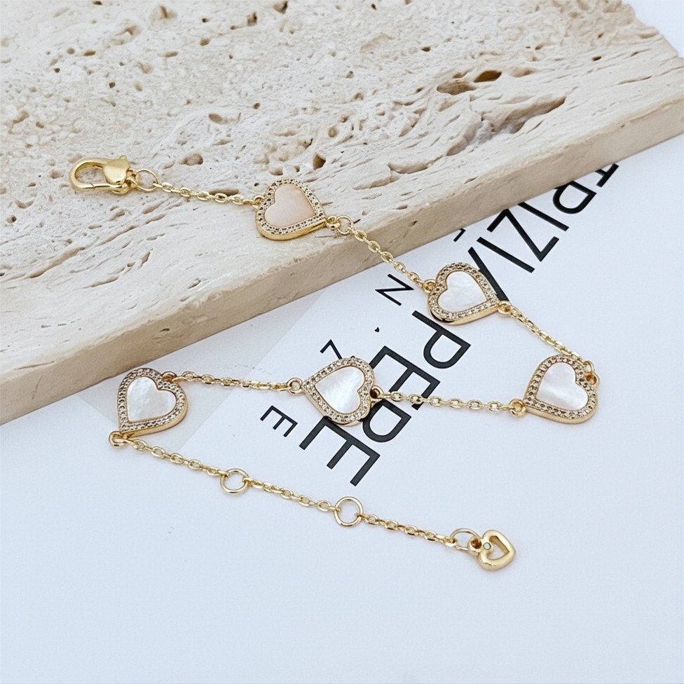 Kate Spade New York Gold-Tone Pavé & Mother-of-Pearl Heart Link Bracelet