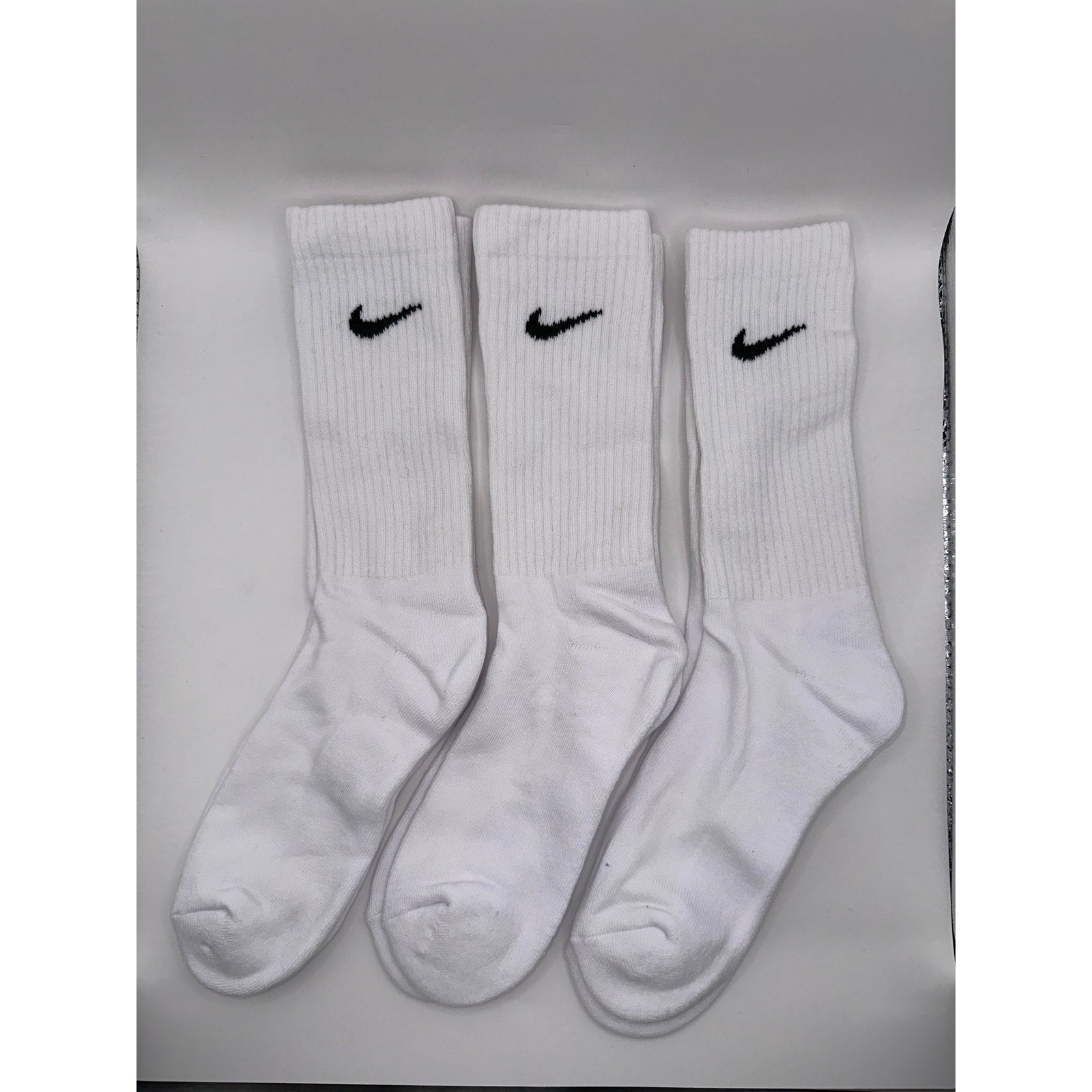 3 Pairs NWOT NIKE Everyday Cotton Crew Socks WHITE Dri Fit Size LARGE