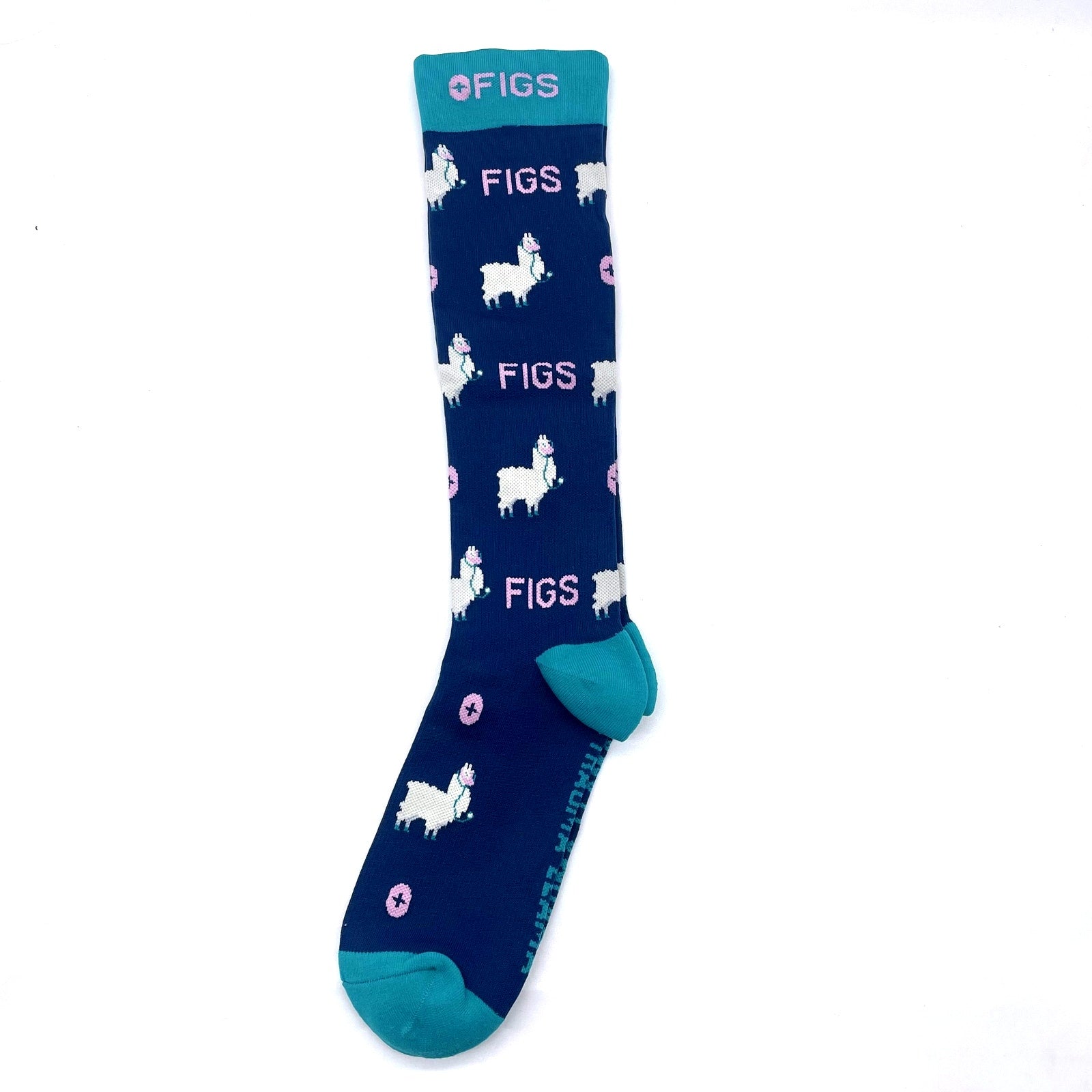 1 Pair FIGS Compression 'Dr Llama' Blue Socks Size Medium