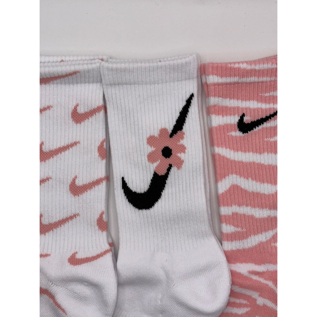 3 Pairs NWOT NIKE Floral Zebra Style Cotton Crew Socks Dri Fit Size MEDIUM