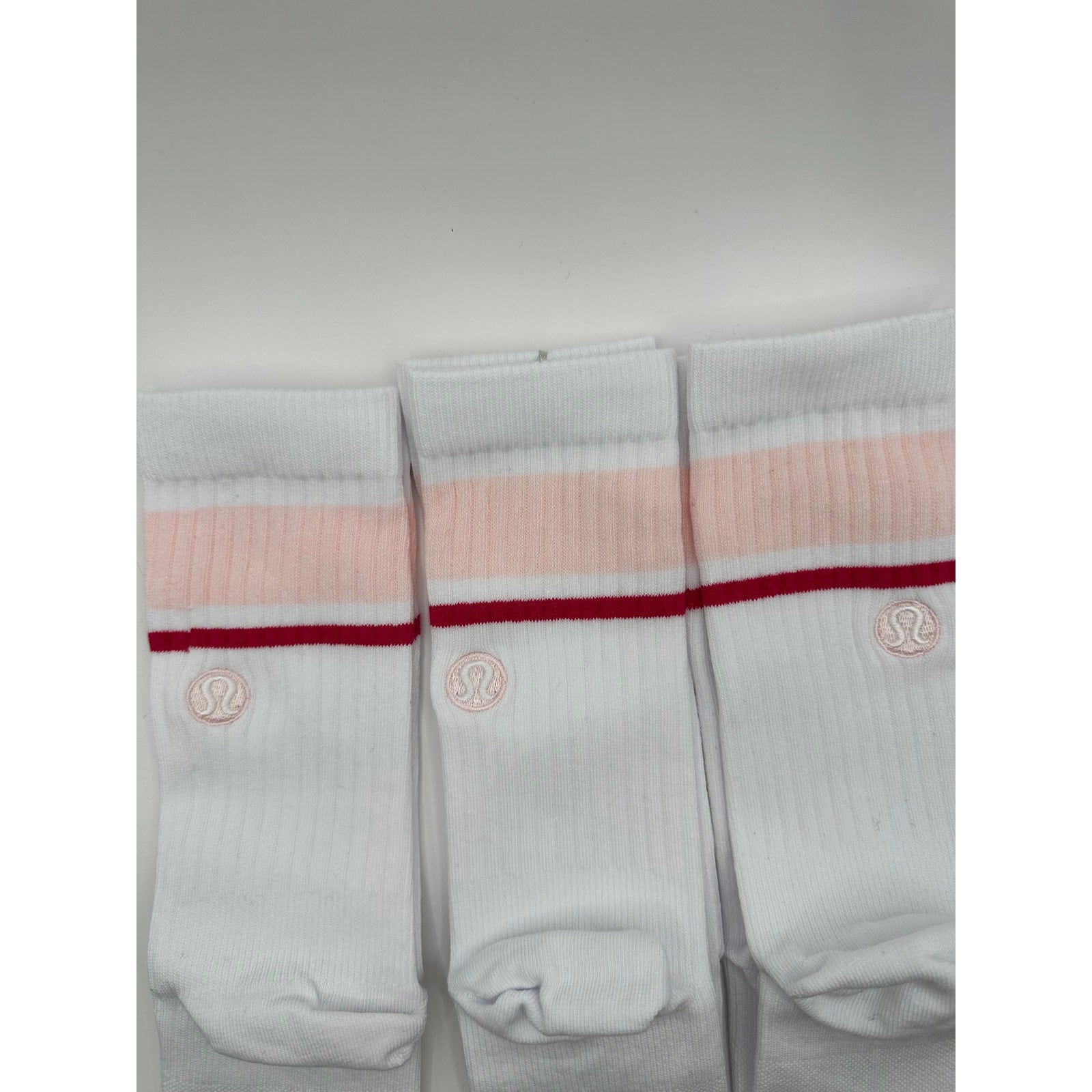 $2/Pair 3 Pairs Lululemon Daily Stride Ribbed Crew Pink Stripe Socks - M/L NWOT