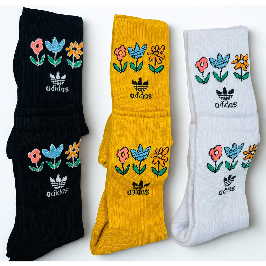 6 Pairs ADIDAS Floral Everyday Cotton Crew Socks Dri Fit Size MEDIUM
