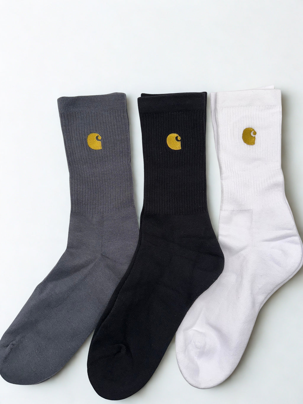 Carhartt WIP Chase Socks Black Grey Gold Logo Crew Workwear Streetwear One Size