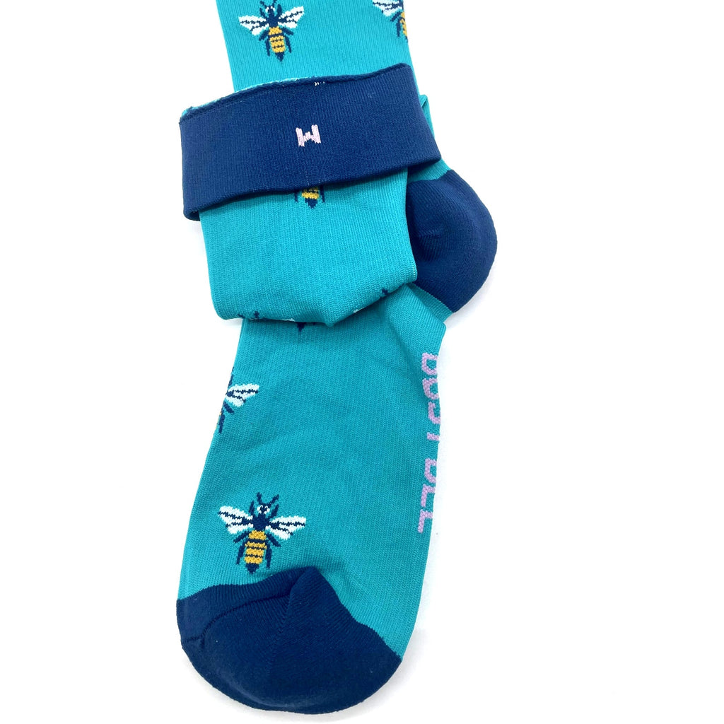 1 Pair FIGS Compression 'Bee' Blue Green Socks Size Medium