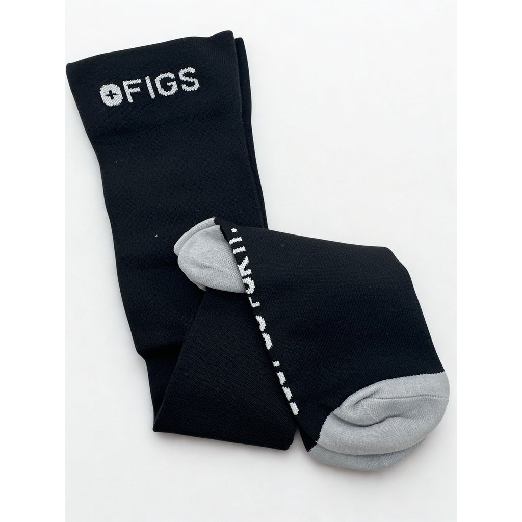 1 Pair FIGS Compression Black & Gray Socks Size Large