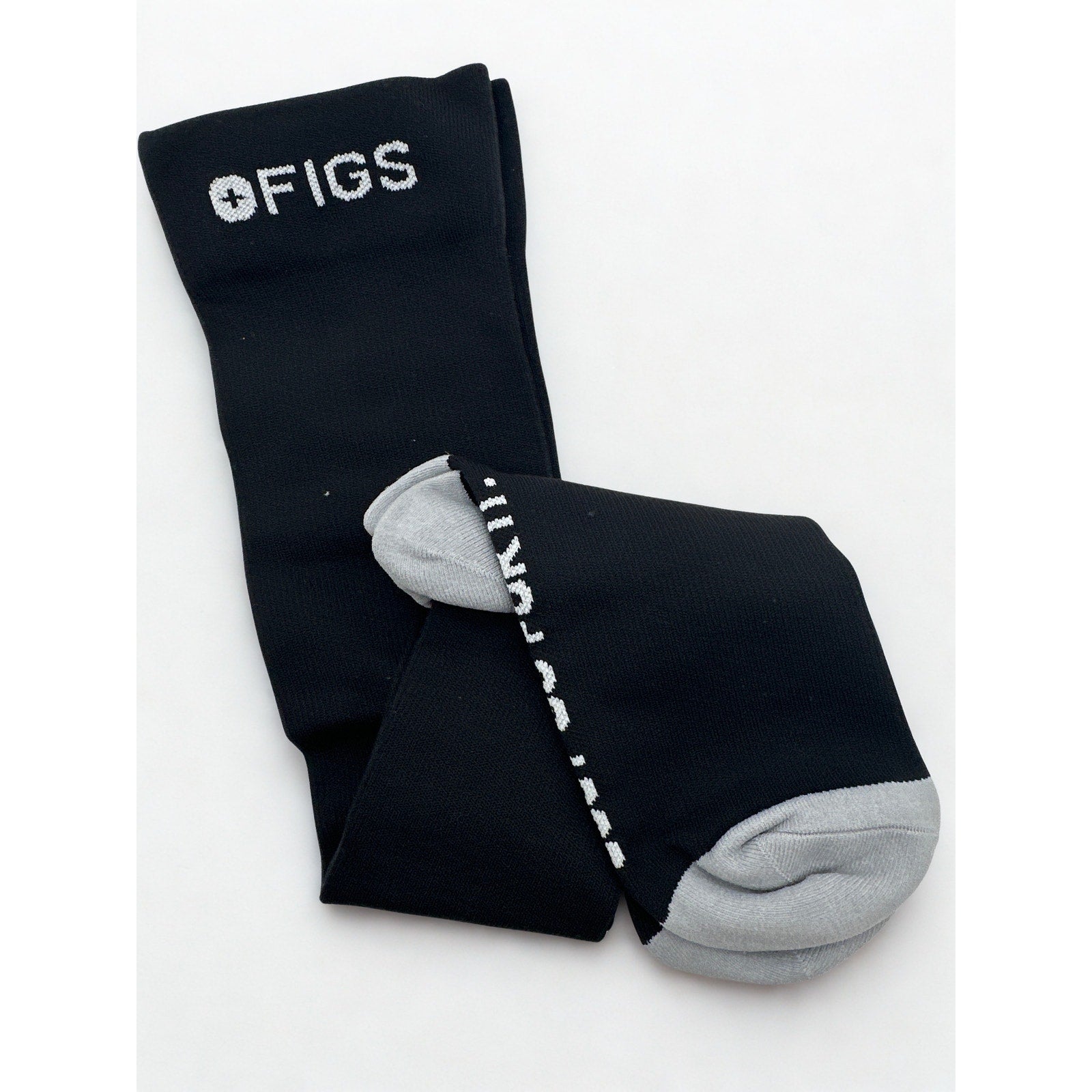 1 Pair FIGS Compression Black & Gray Socks Size Large
