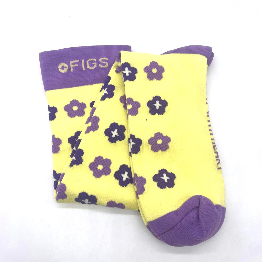 1 Pair FIGS Compression 'Flower' Yellow & Purple Socks Size XL