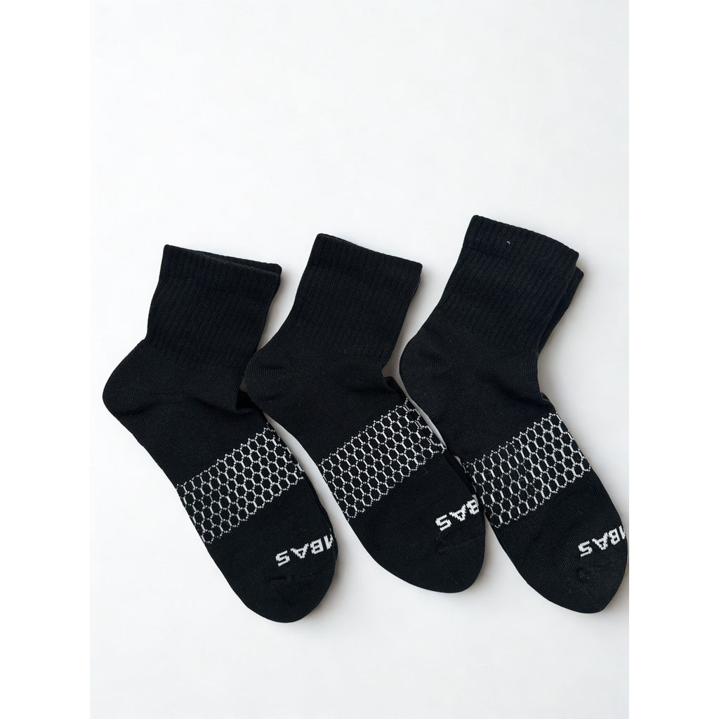 3 Pairs Bombas Black Quarter Socks Size Large 8-12