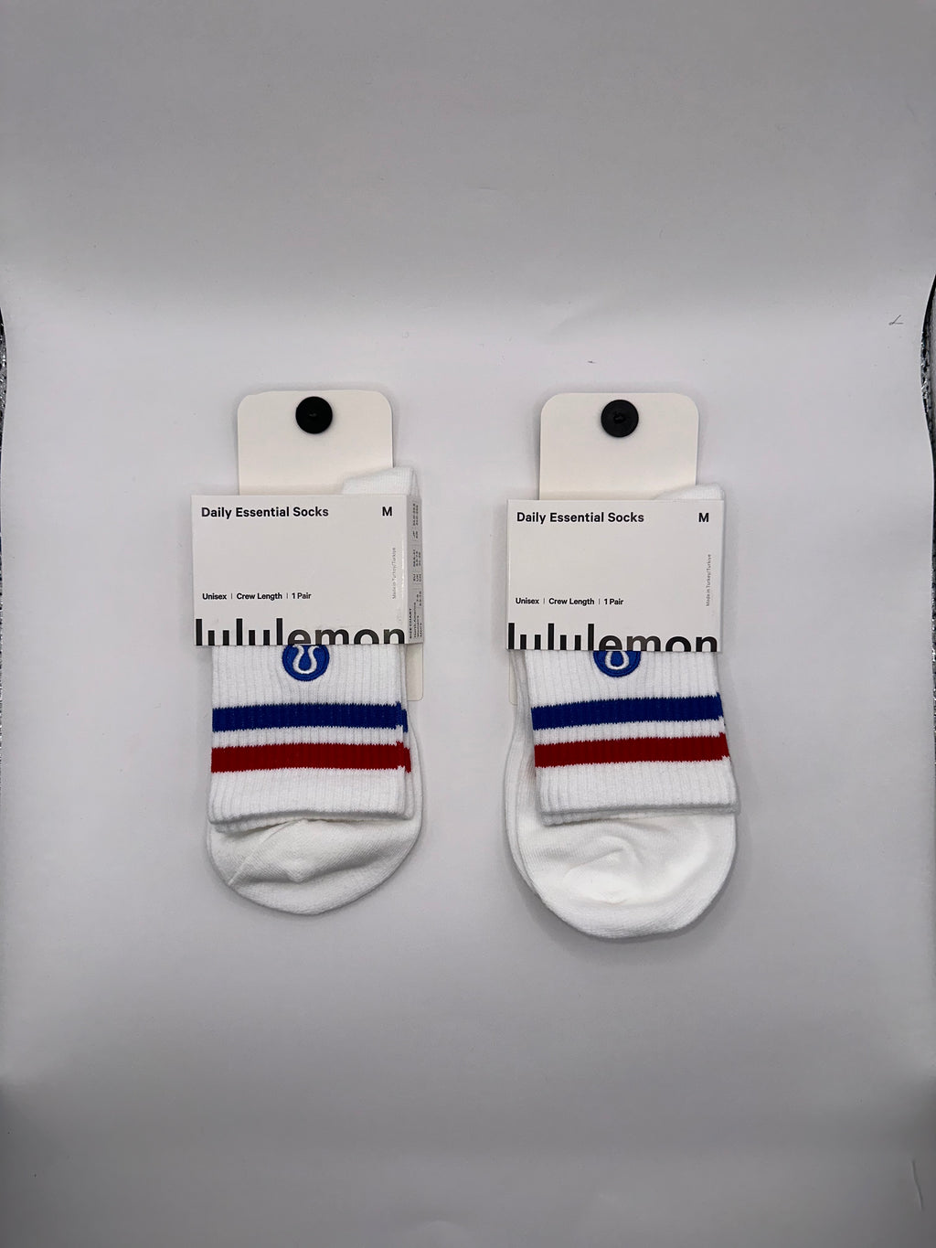 NWT 2 Pairs Lululemon Unisex Daily Essential Stripe Crew Socks - Medium