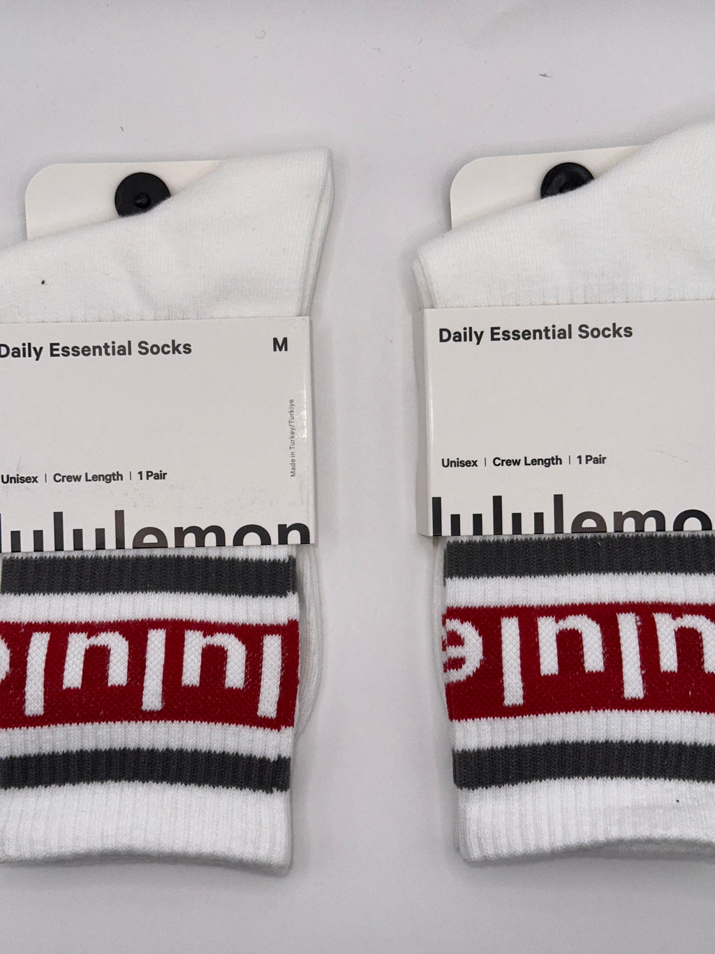2 Pairs NWT Lululemon Unisex Daily Essential Stripe Crew Socks - Medium