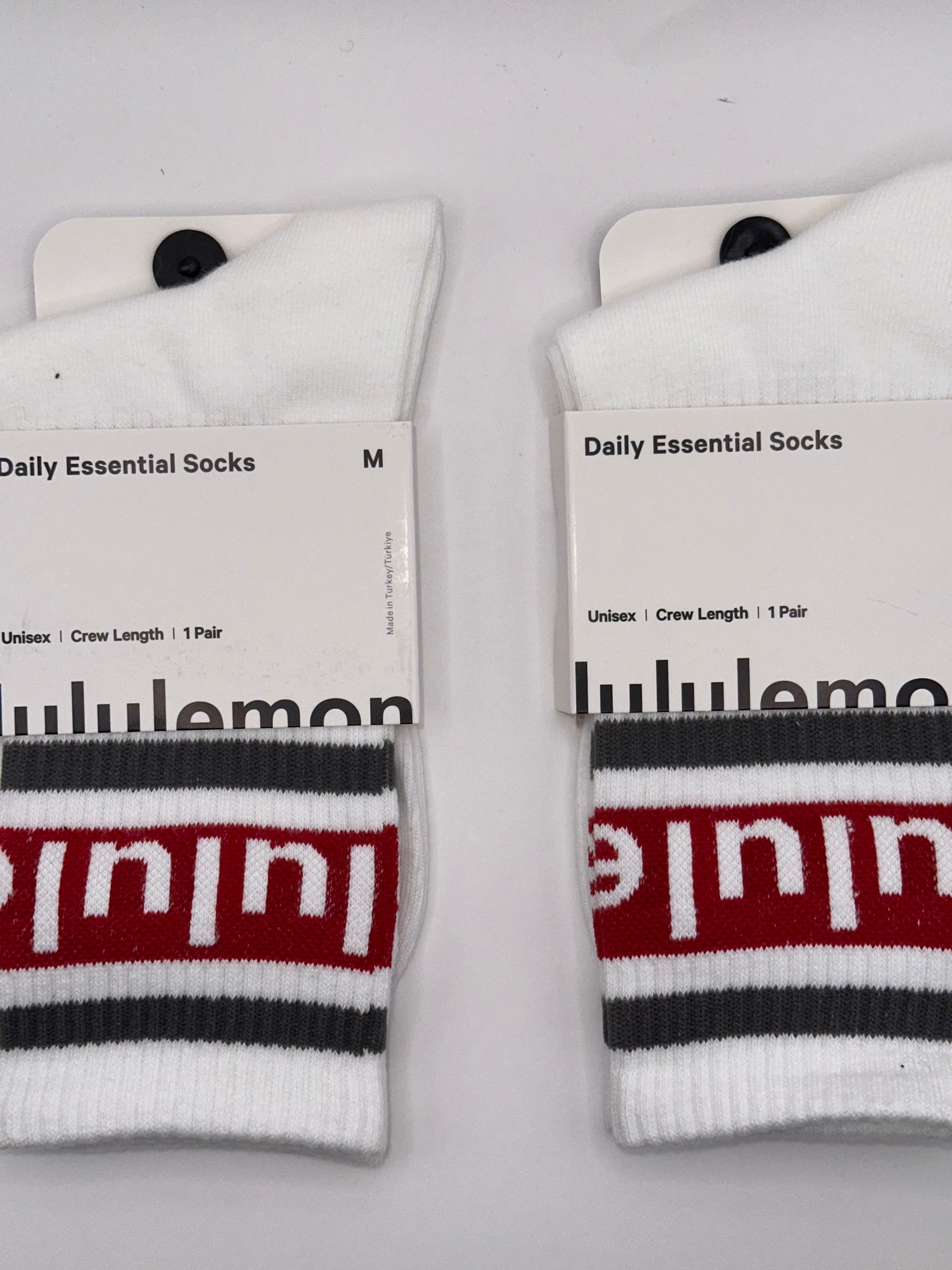 2 Pairs NWT Lululemon Unisex Daily Essential Stripe Crew Socks - Medium