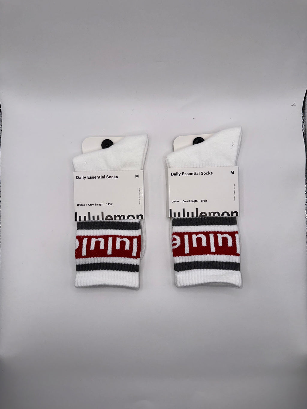 2 Pairs NWT Lululemon Unisex Daily Essential Stripe Crew Socks - Medium