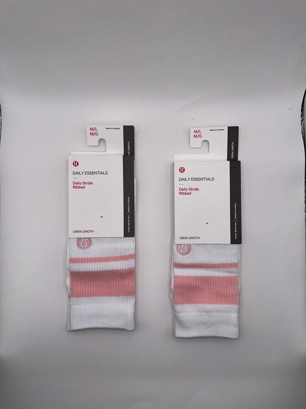 2 Pairs Lululemon Daily Stride Ribbed Crew Socks - M/L NWT