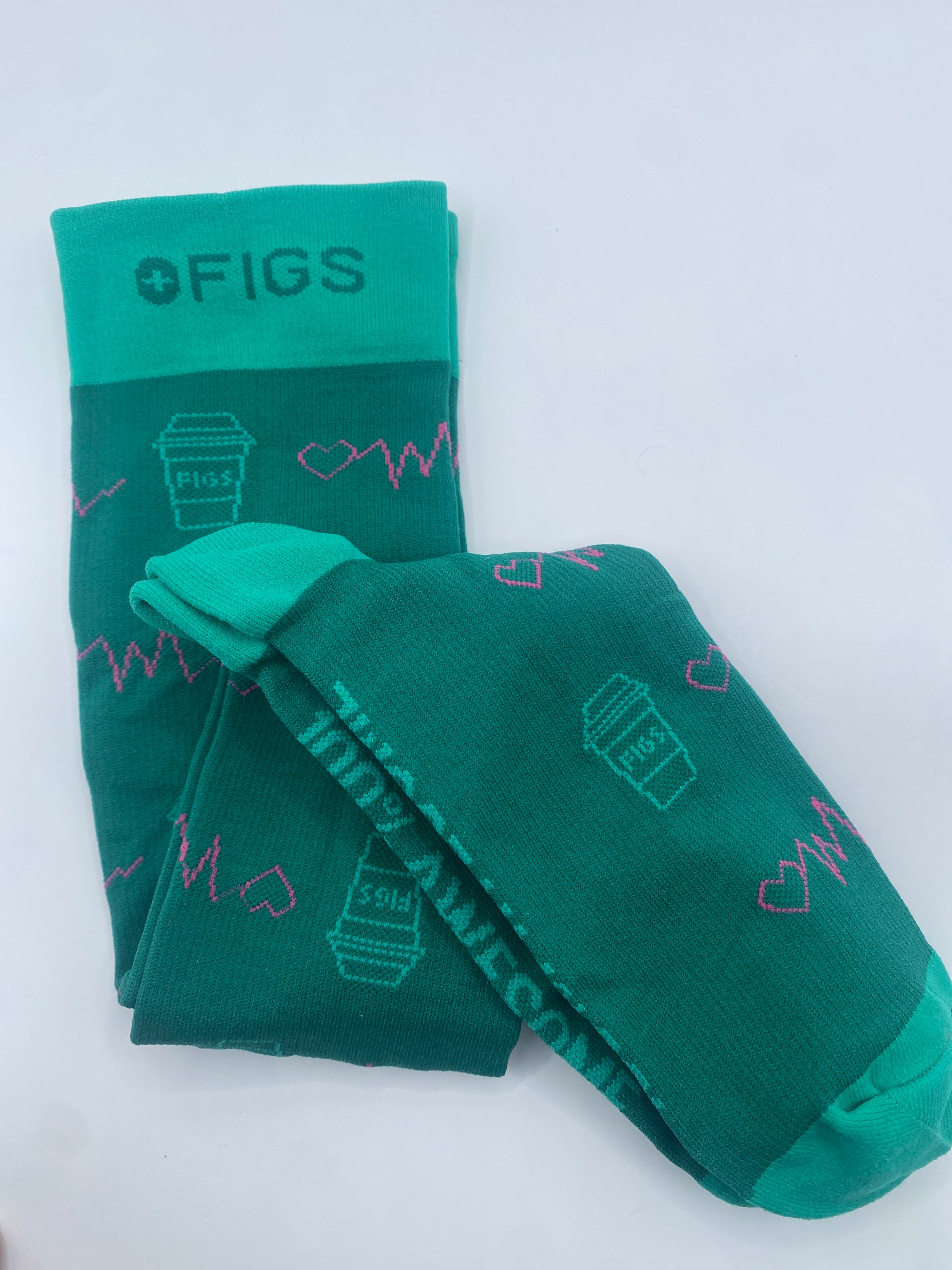 1 Pair FIGS Compression Green Socks Size Small