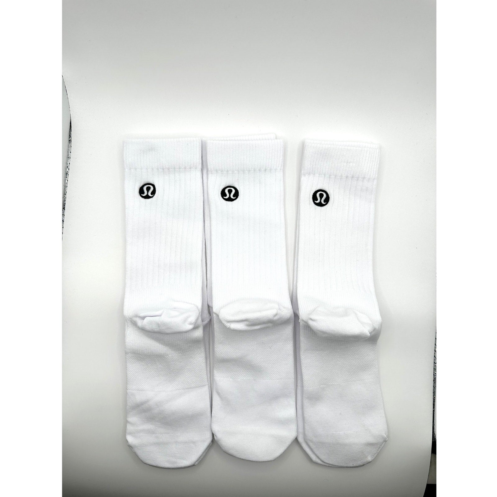 3 Pairs Lululemon Daily Stride Ribbed Crew Socks Black Logo - M/L NWOT