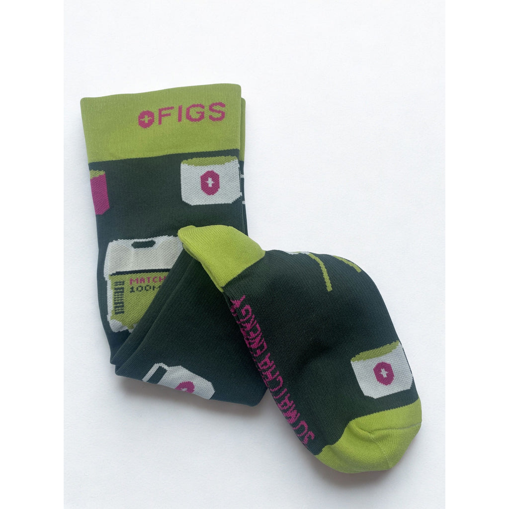 1 Pair FIGS Compression 'Matcha' Green Socks Size Medium