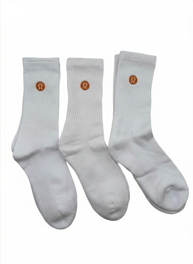 3 Pairs Lululemon Unisex Daily Essential Crew Socks Orange Logo- M/L