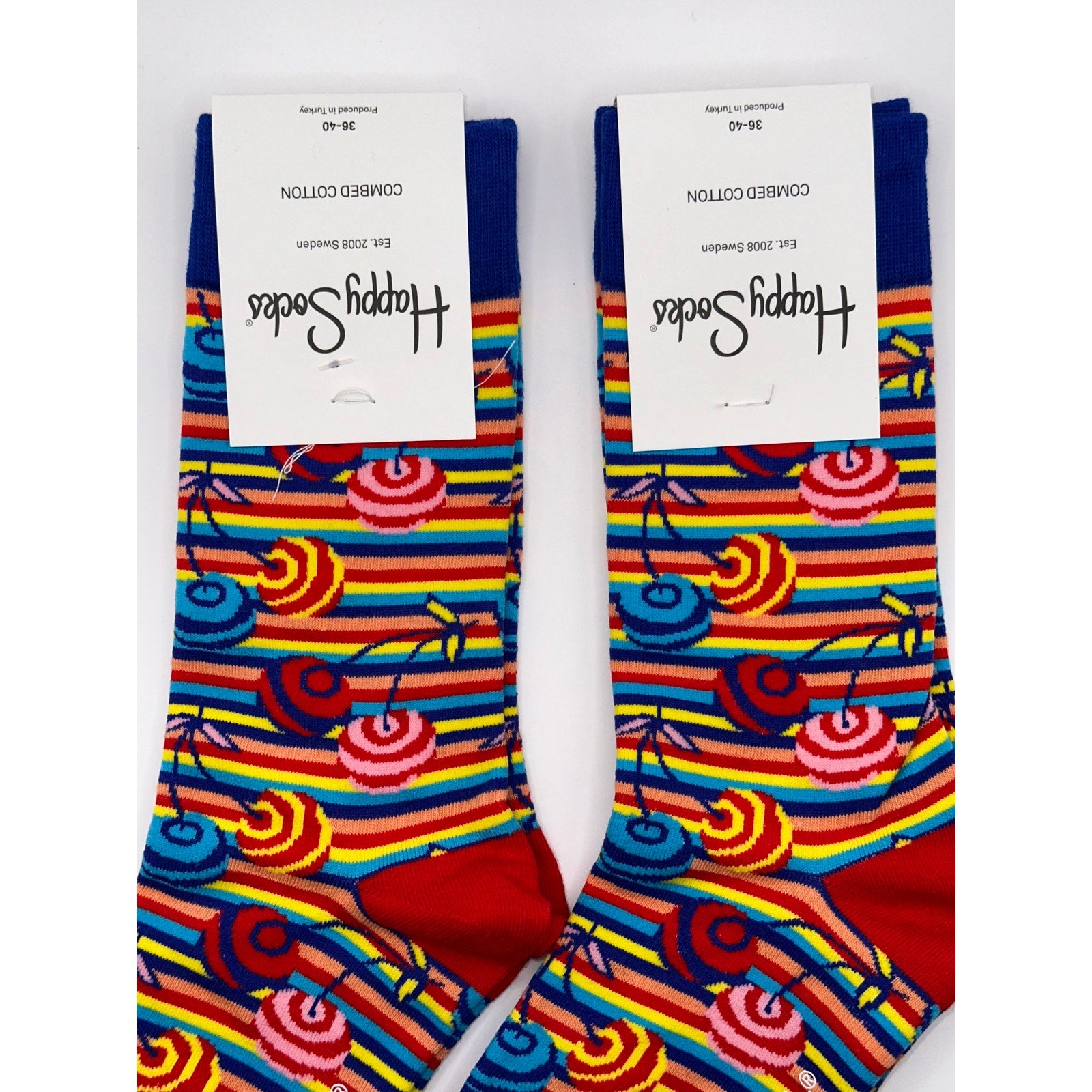 2 Pairs Happy Socks Colorful Stripes Half Calf Size Medium Unisex