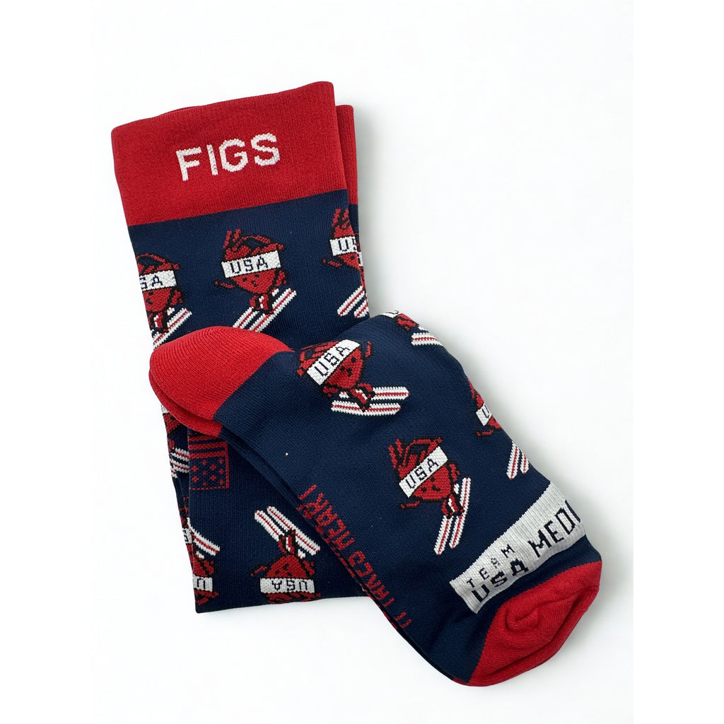 1 Pair FIGS Compression USA Red & Navy Blue Socks Size Large