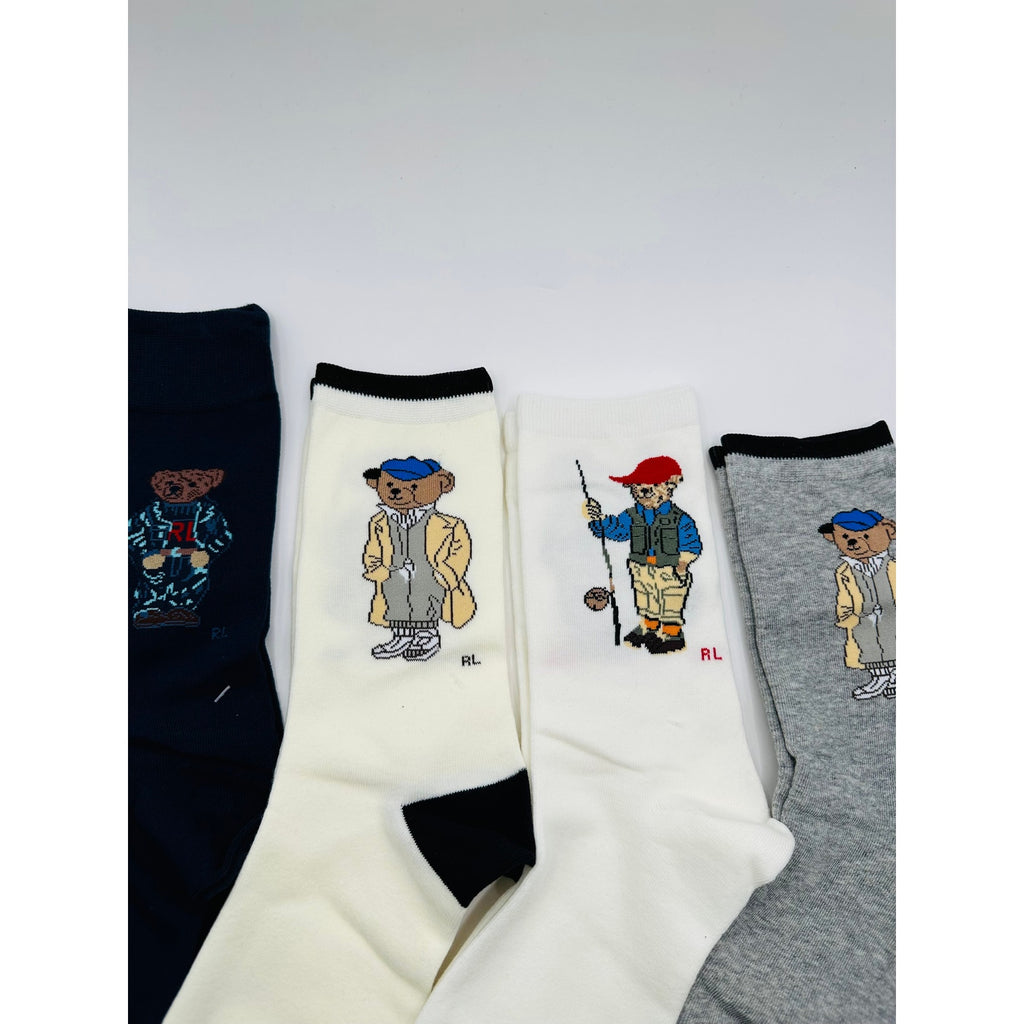 4 pairs NWT POLO Ralph Lauren Bear-motif Socks size Medium 6-10