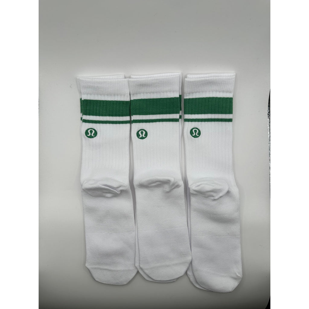 3 Pairs Lululemon Daily Stride Ribbed Crew Socks Green Stripes - M/L NWOT