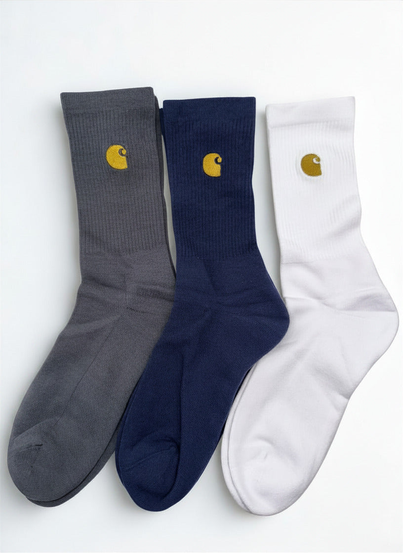 3 Pairs - Carhartt WIP Chase Socks Gold Logo Crew Streetwear Large