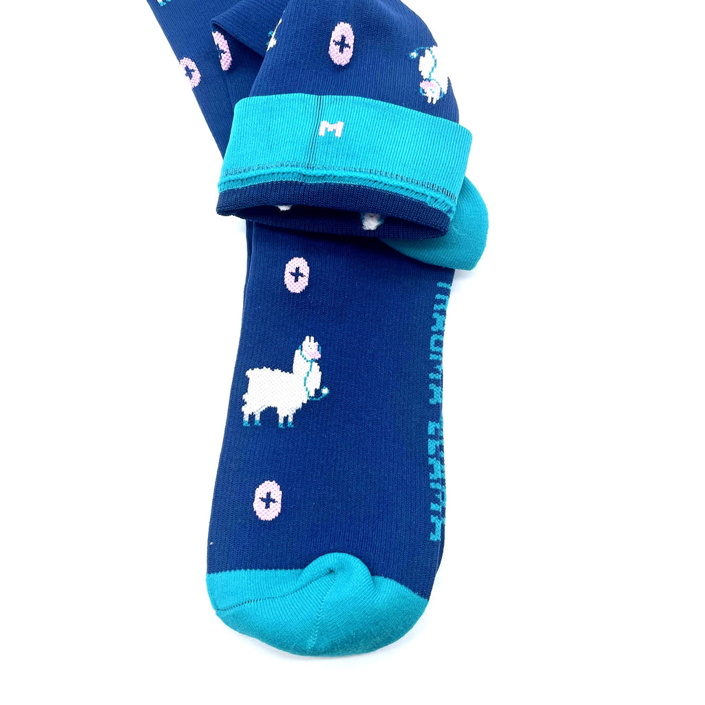 1 Pair FIGS Compression 'Dr Llama' Blue Socks Size Medium