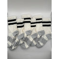 6 Pairs BOMBAS Honeycomb Vintage Black Stripe Half Calf Socks Size Small White