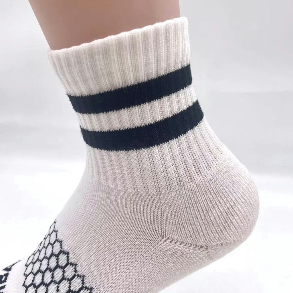 Women Men's BOMBAS Stripe Quarter socks Size Large White 6 Pairs