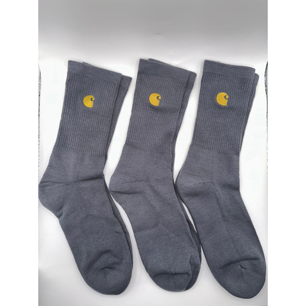 CARHARTT 3 PAIRS WIP CHASE CREW SOCKS  IN JUNIPER AND HEATHER GRAY  ONE SIZE