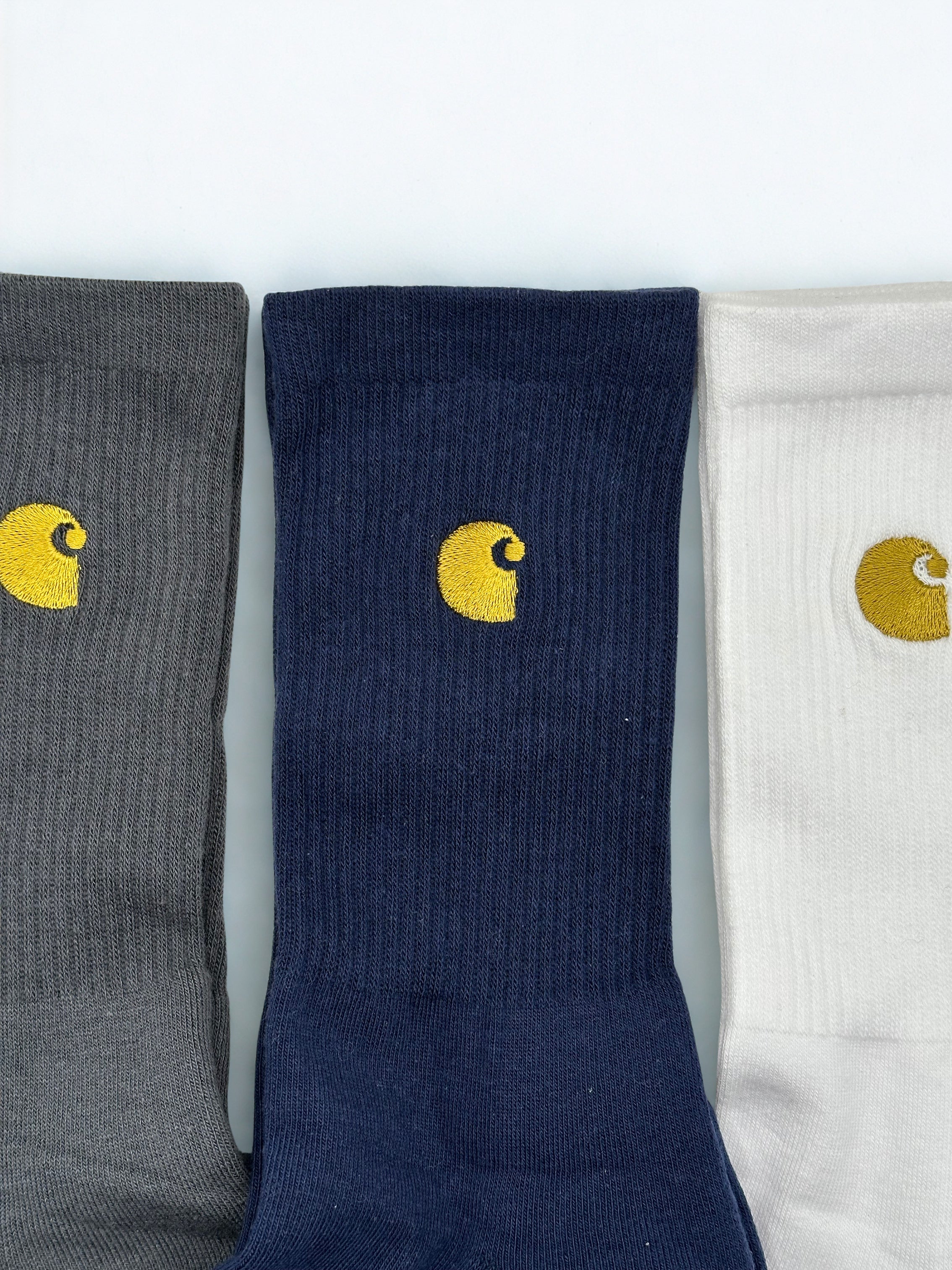 3 Pairs - Carhartt WIP Chase Socks Gold Logo Crew Streetwear Large
