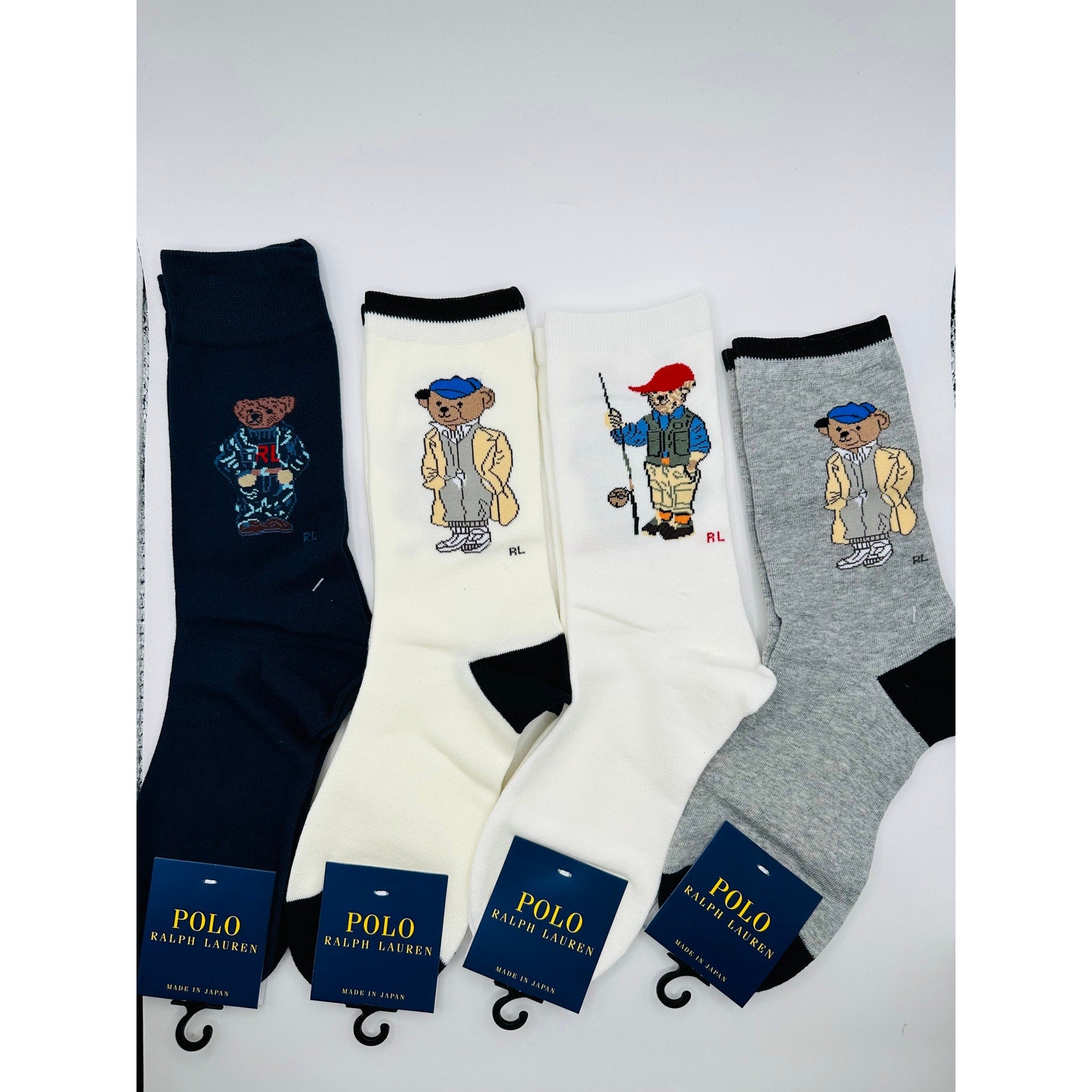 4 pairs NWT POLO Ralph Lauren Bear-motif Socks size Medium 6-10