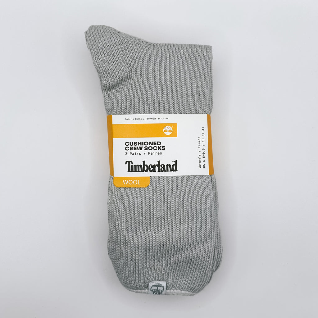 Timberland 3 Pairs Women's Cushioned Crew Socks- Wool Blend, Thermal Gray