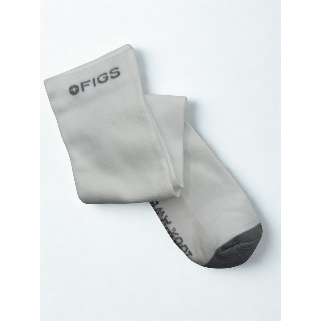 1 Pair FIGS Compression White & Gray Plain Socks Size Large