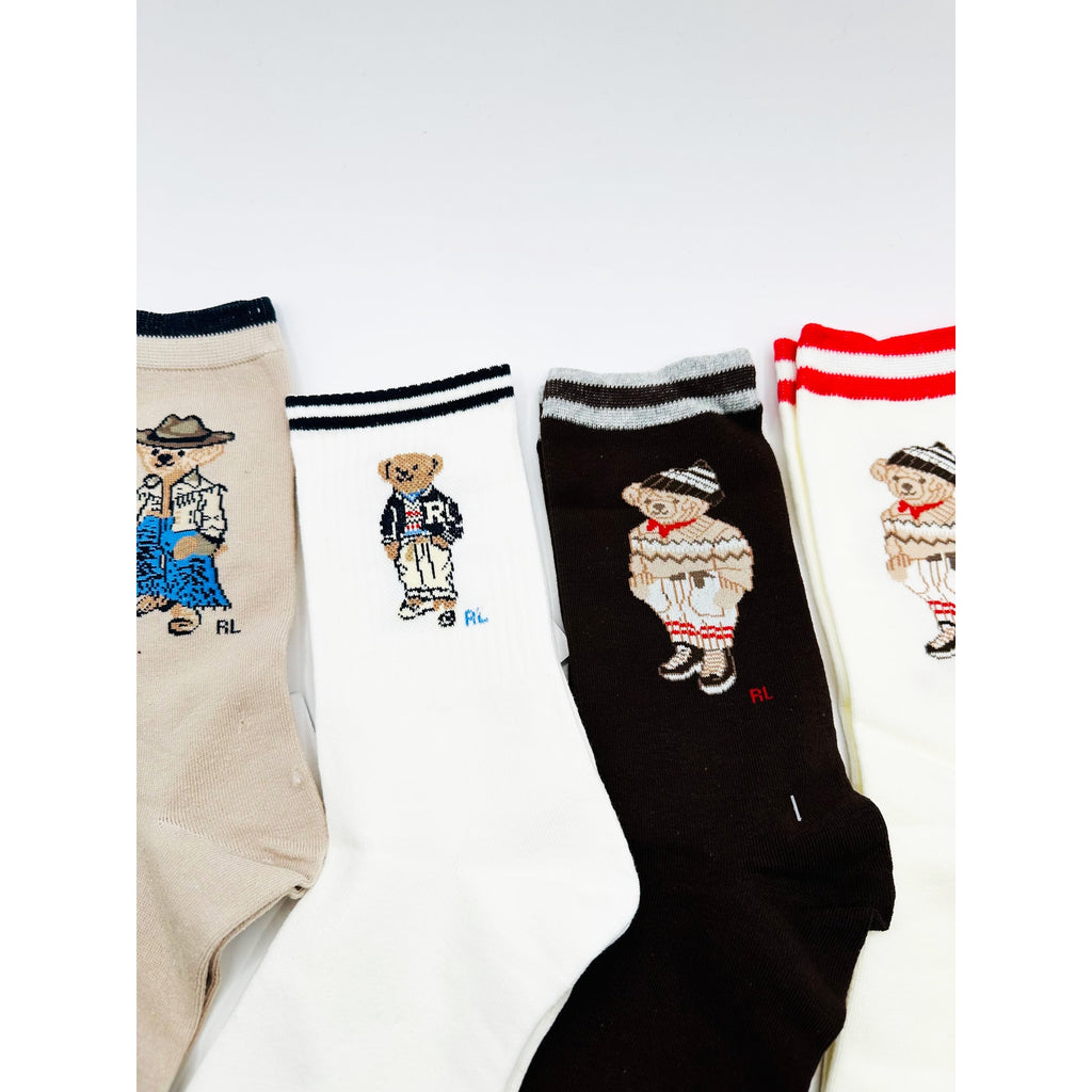 4 pairs NWT POLO Ralph Lauren Bear-motif Socks size Medium 6-10