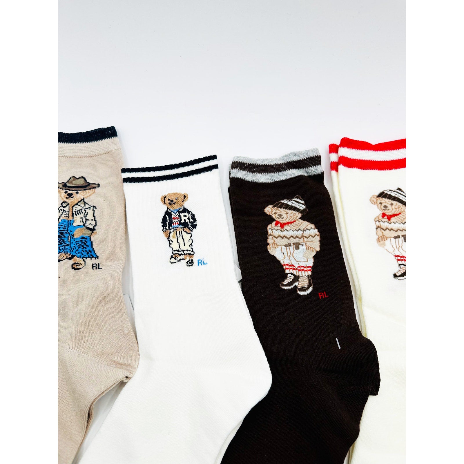 4 pairs NWT POLO Ralph Lauren Bear-motif Socks size Medium 6-10