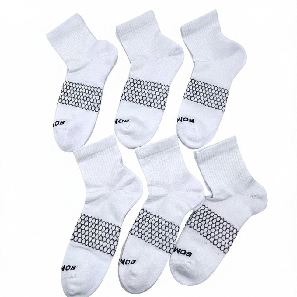 Women Men's BOMBAS Honeycomb Quarter socks Size Large White 6 Pairs