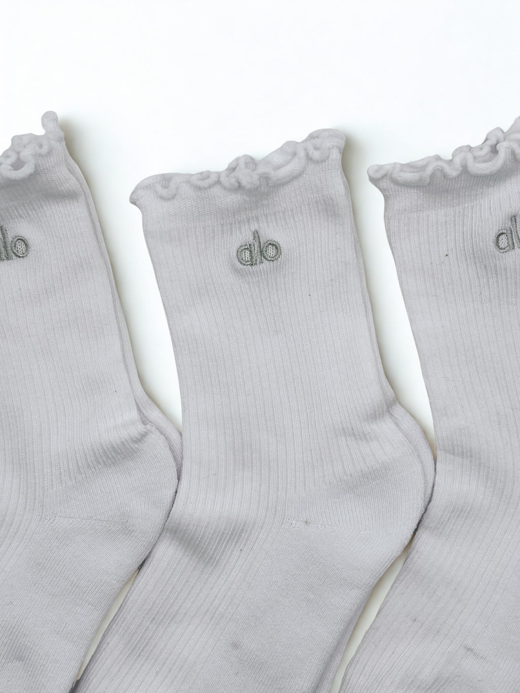 3 Pairs Alo Yoga Women's Lettuce Edge Sock M/L fits sizes 8 – 11 White