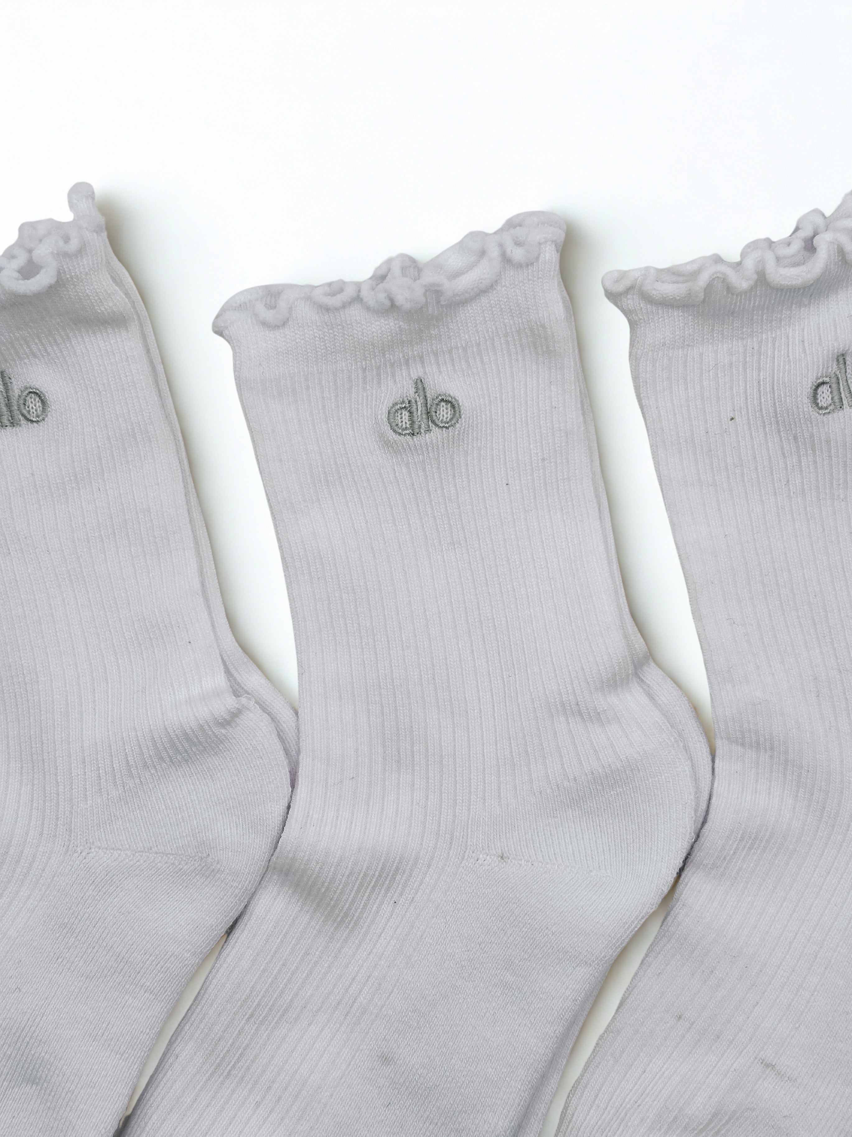 3 Pairs Alo Yoga Women's Lettuce Edge Sock M/L fits sizes 8 – 11 White