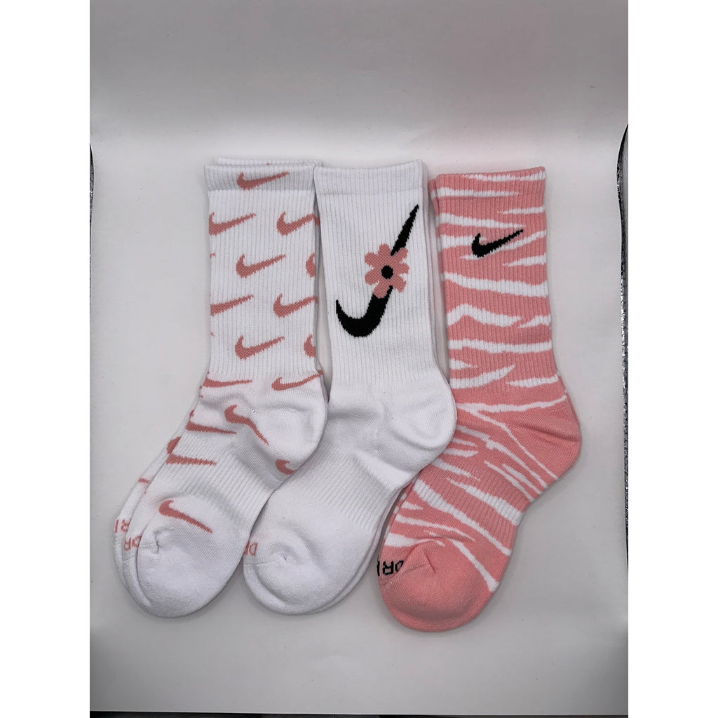 3 Pairs NWOT NIKE Floral Zebra Style Cotton Crew Socks Dri Fit Size MEDIUM