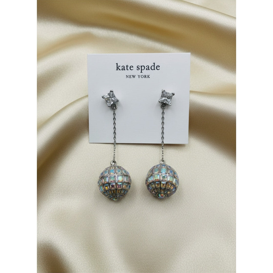 Kate Spade New York Beaming Bright Disco Ball Linear Earrings.
