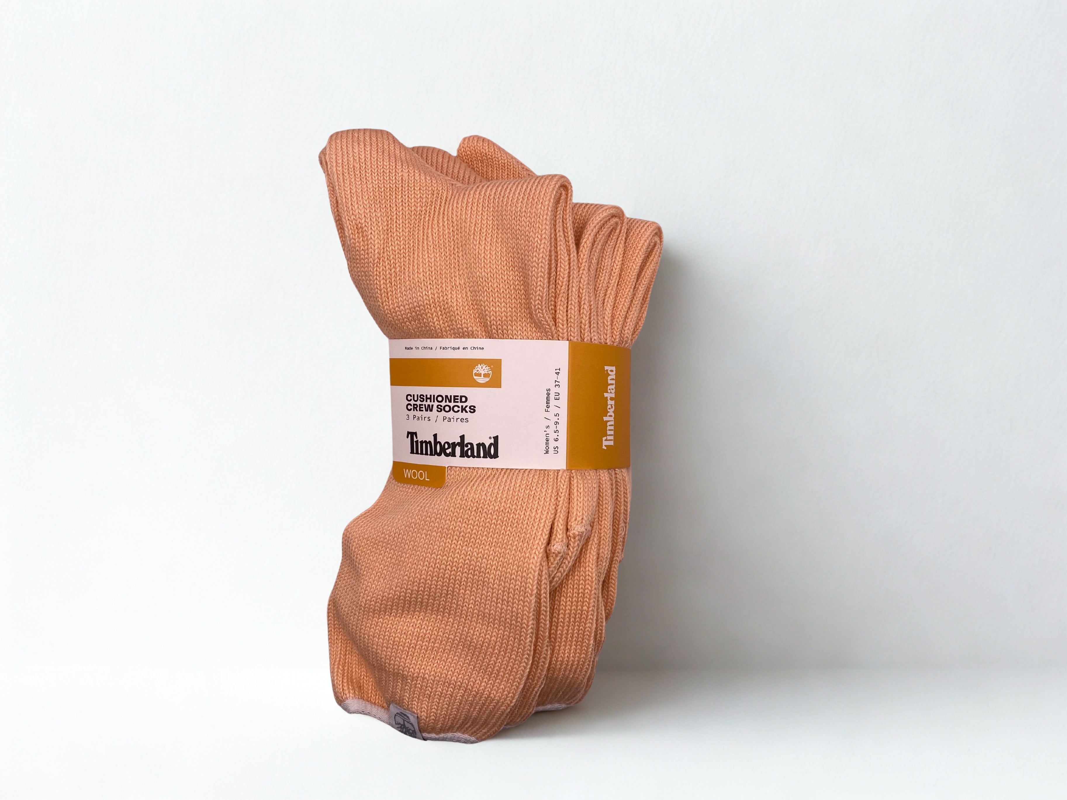 Timberland Women's Cushioned Crew Socks 3 Pairs - Wool Blend, Thermal Salmon Pink