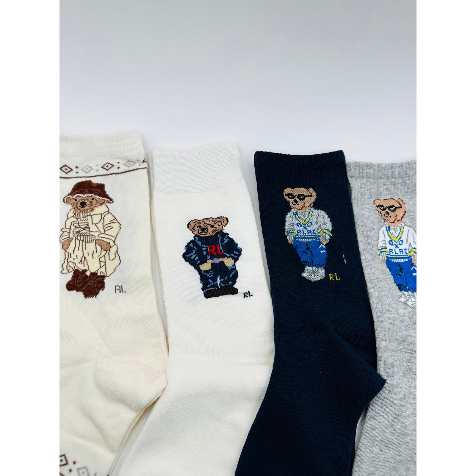 4 pairs NWT POLO Ralph Lauren Bear-motif Socks size Medium 6-10