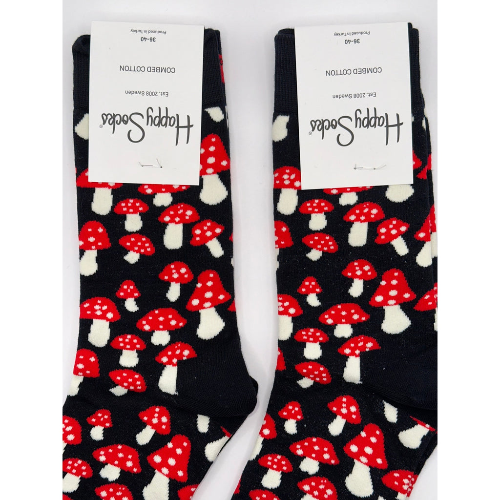 2 Pairs Happy Socks Black Mushroom Size Medium Unisex