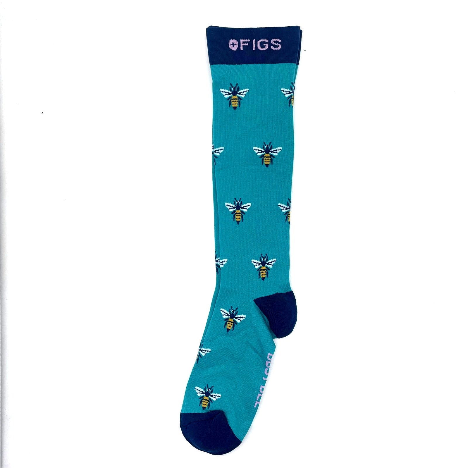 1 Pair FIGS Compression 'Bee' Blue Green Socks Size Medium