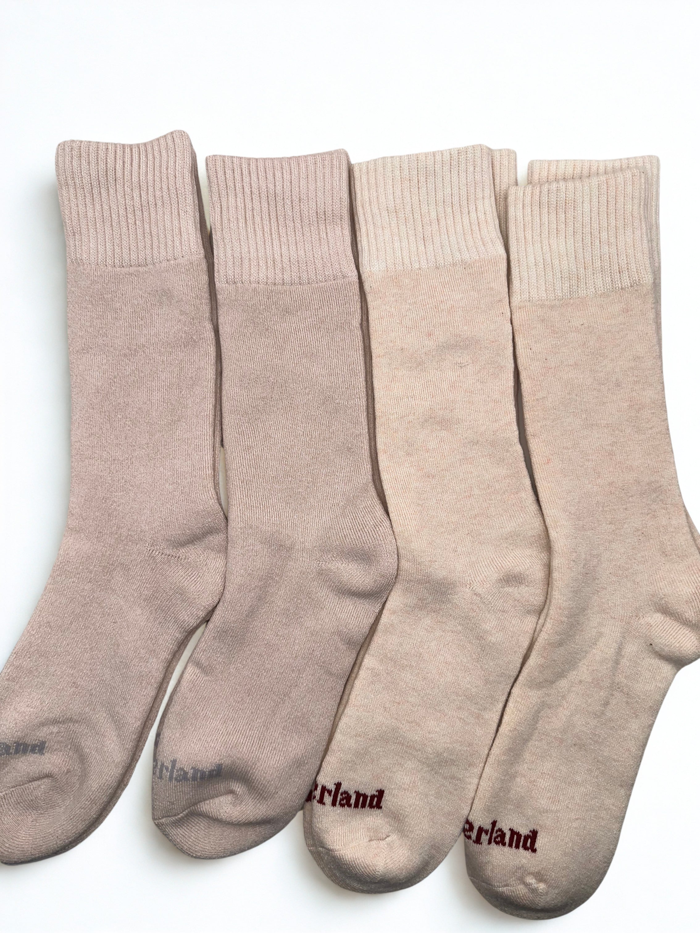 Timberland Unisex Cushioned Crew Socks 4 Pairs - Wool Blend, Light Brown Medium